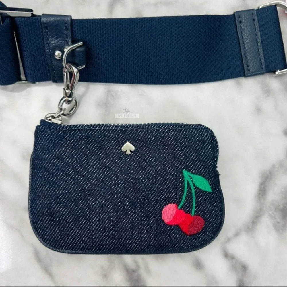 Kate Spade Denim Cherry Embroidered Rosie CrossbodyShoulder Bag & Coin Purse - Picture 5 of 11